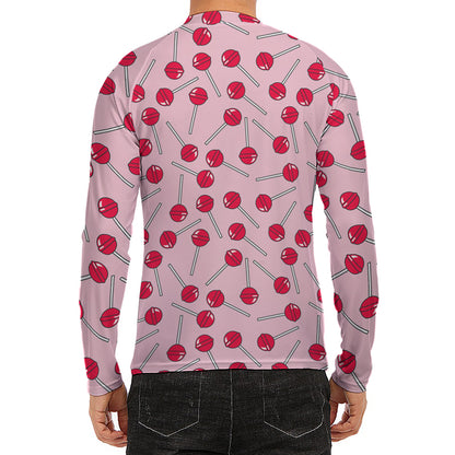 Cartoon Lollipop Pattern Print Men's Long Sleeve Rash Guard