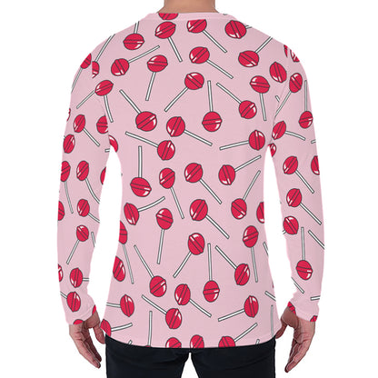 Cartoon Lollipop Pattern Print Men's Long Sleeve T-Shirt