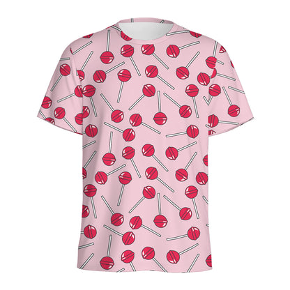 Cartoon Lollipop Pattern Print Men's Sports T-Shirt
