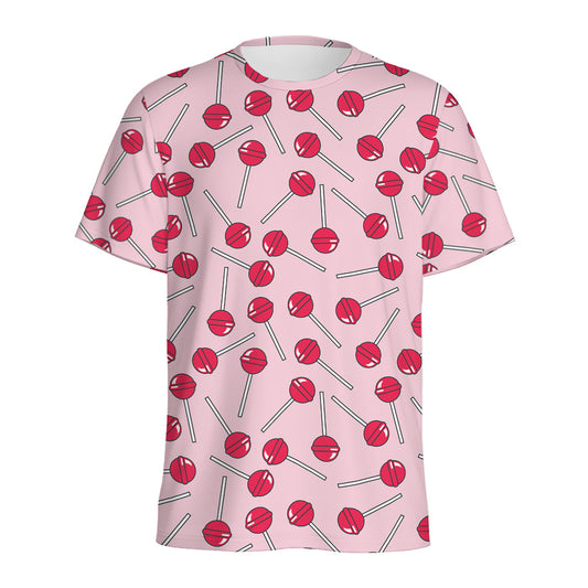 Cartoon Lollipop Pattern Print Men's Sports T-Shirt