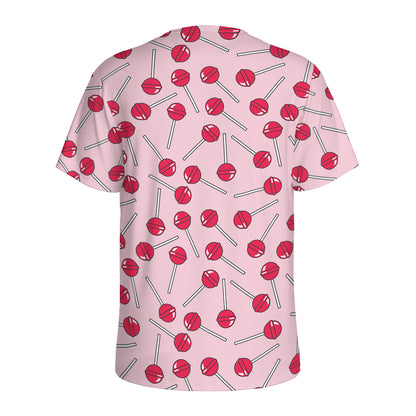 Cartoon Lollipop Pattern Print Men's Sports T-Shirt