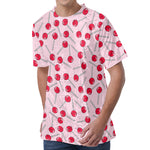 Cartoon Lollipop Pattern Print Men's Velvet T-Shirt