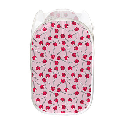 Cartoon Lollipop Pattern Print Mesh Laundry Hamper