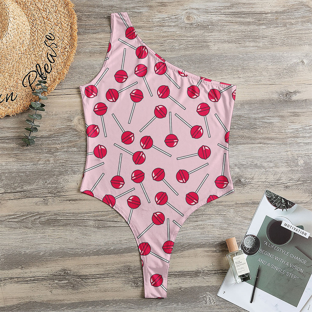 Cartoon Lollipop Pattern Print One Shoulder Bodysuit