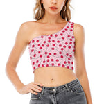 Cartoon Lollipop Pattern Print One Shoulder Crop Top