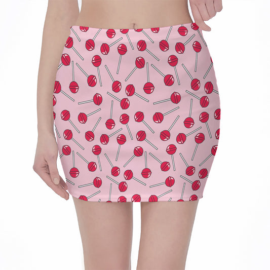 Cartoon Lollipop Pattern Print Pencil Mini Skirt