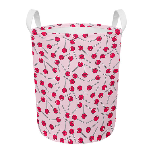 Cartoon Lollipop Pattern Print Round Laundry Basket