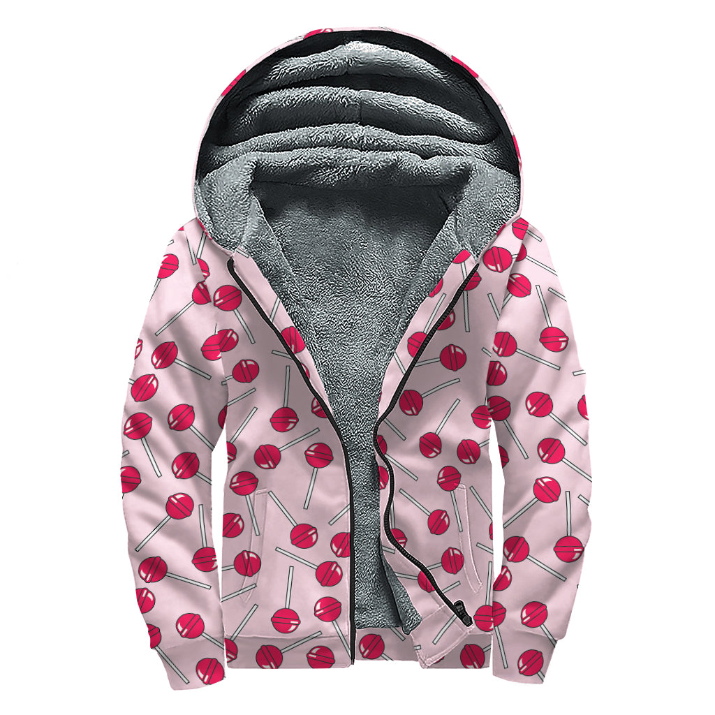 Cartoon Lollipop Pattern Print Sherpa Lined Zip Up Hoodie