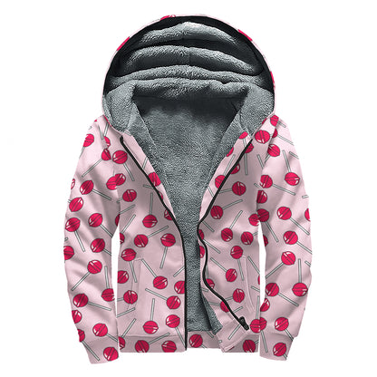 Cartoon Lollipop Pattern Print Sherpa Lined Zip Up Hoodie