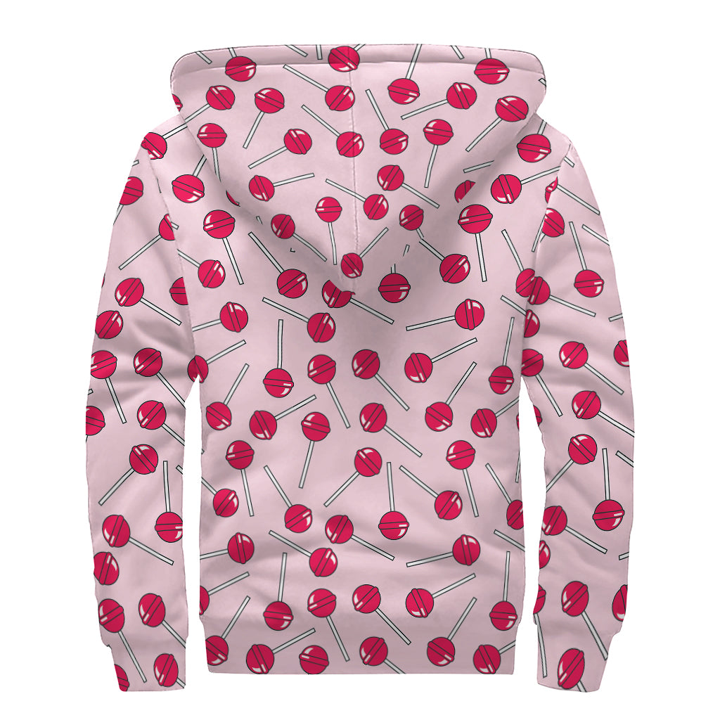 Cartoon Lollipop Pattern Print Sherpa Lined Zip Up Hoodie