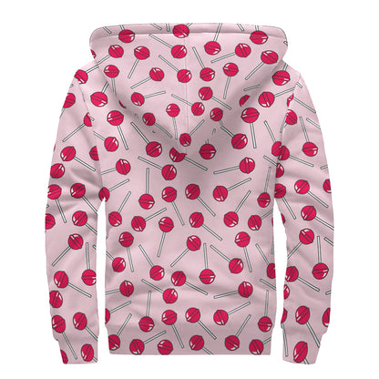 Cartoon Lollipop Pattern Print Sherpa Lined Zip Up Hoodie