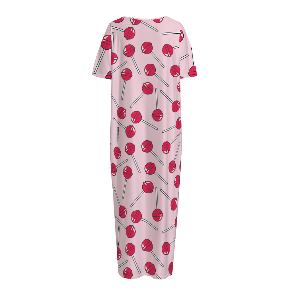Cartoon Lollipop Pattern Print Short Sleeve Long Nightdress