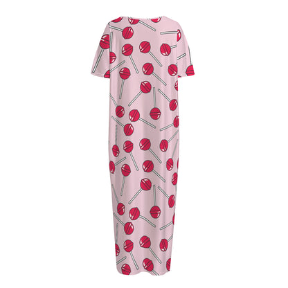 Cartoon Lollipop Pattern Print Short Sleeve Long Nightdress