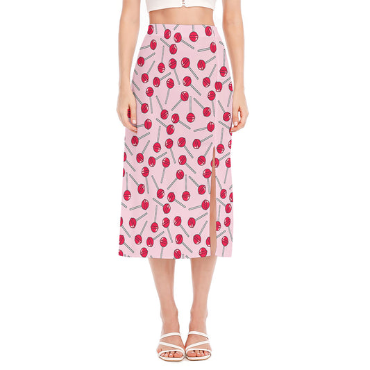Cartoon Lollipop Pattern Print Side Slit Midi Skirt