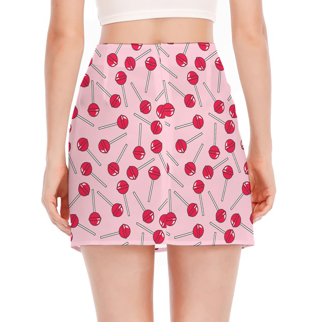 Cartoon Lollipop Pattern Print Side Slit Mini Skirt