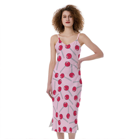 Cartoon Lollipop Pattern Print Slim Fit Midi Cami Dress