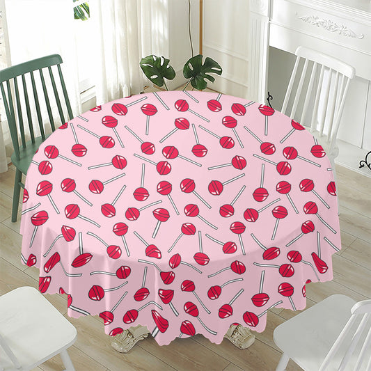 Cartoon Lollipop Pattern Print Waterproof Round Tablecloth