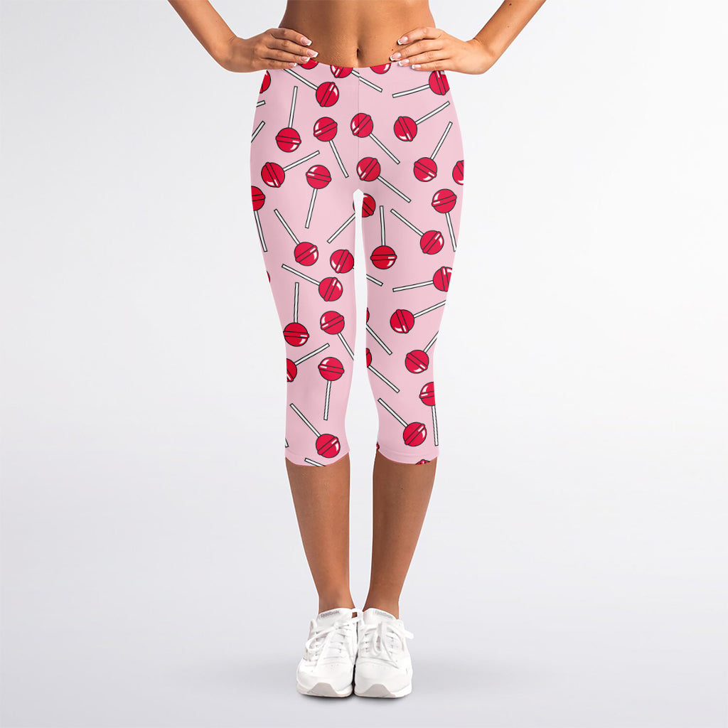 Cartoon Lollipop Pattern Print Women's Capri Leggings