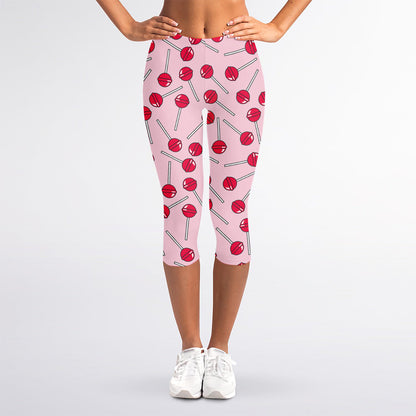 Cartoon Lollipop Pattern Print Women's Capri Leggings