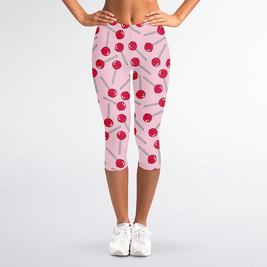 Cartoon Lollipop Pattern Print Women's Capri Leggings