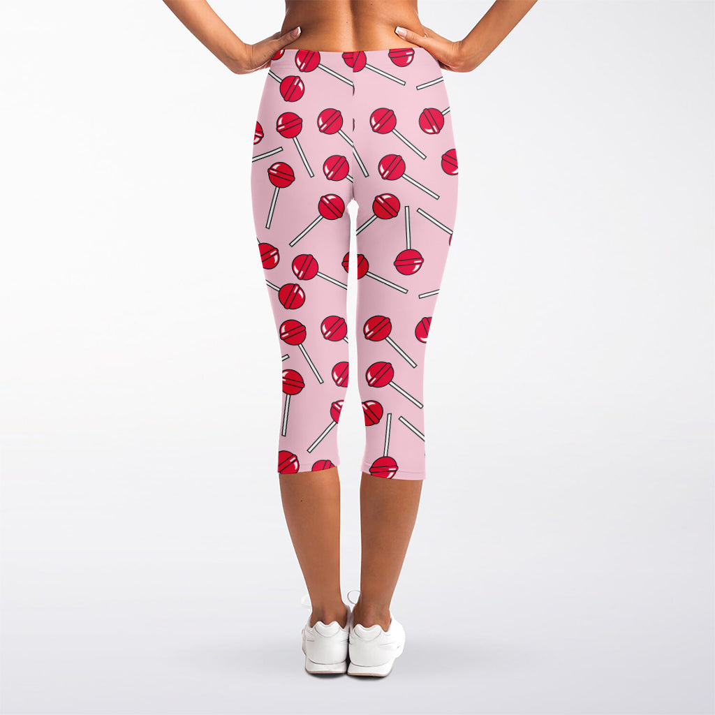 Cartoon Lollipop Pattern Print Women's Capri Leggings
