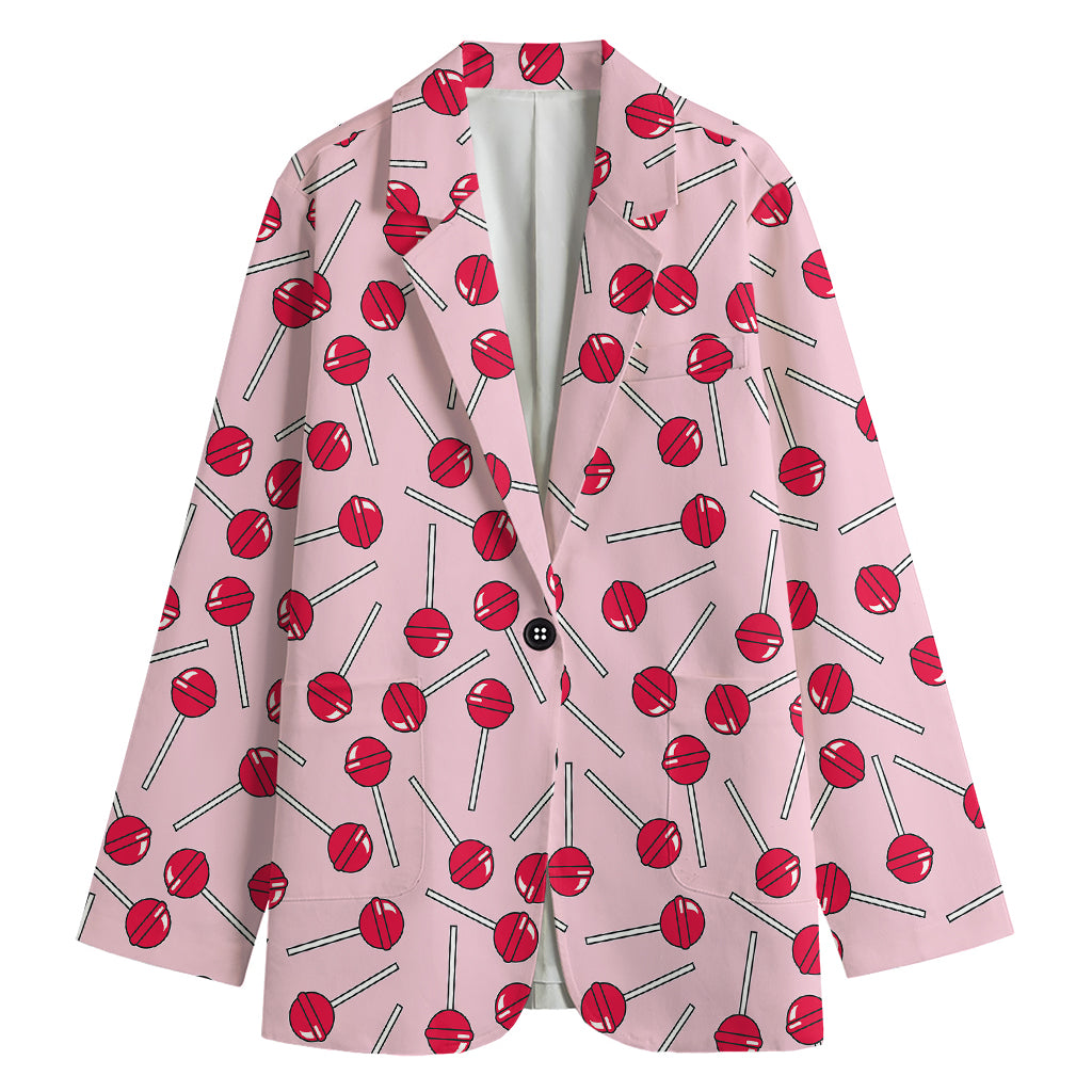 Cartoon Lollipop Pattern Print Women's Cotton Blazer
