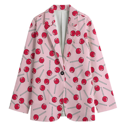 Cartoon Lollipop Pattern Print Women's Cotton Blazer