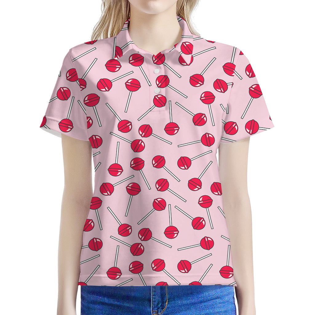 Cartoon Lollipop Pattern Print Women's Polo Shirt