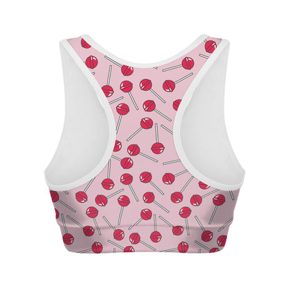 Cartoon Lollipop Pattern Print Women's Sports Bra