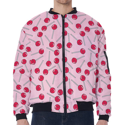 Cartoon Lollipop Pattern Print Zip Sleeve Bomber Jacket