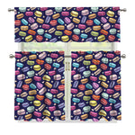 Cartoon Macaron Pattern Print 3 Piece Kitchen Curtains