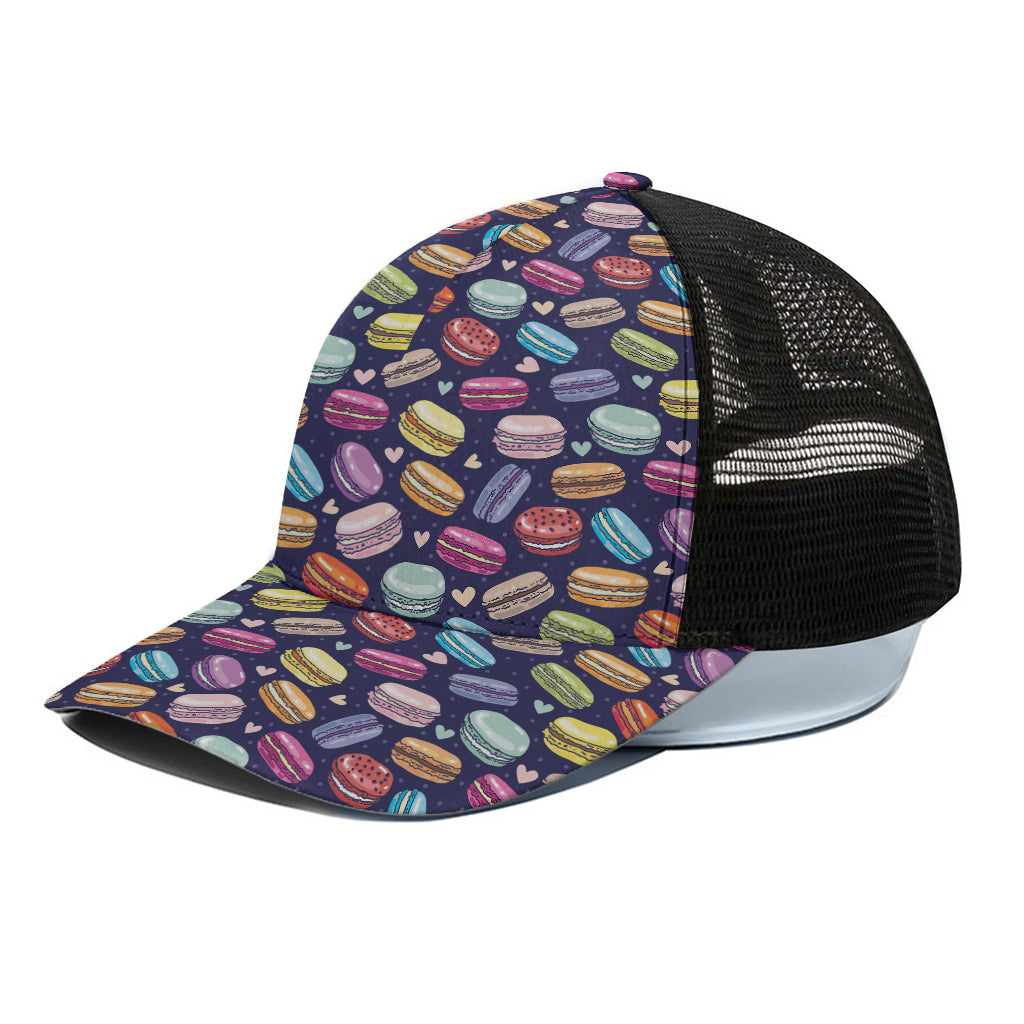 Cartoon Macaron Pattern Print Black Mesh Trucker Cap