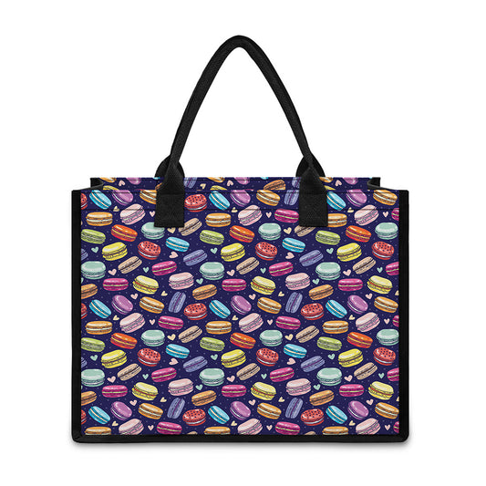 Cartoon Macaron Pattern Print Canvas Tote Bag