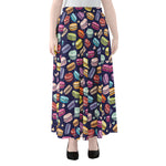 Cartoon Macaron Pattern Print Chiffon Maxi Skirt