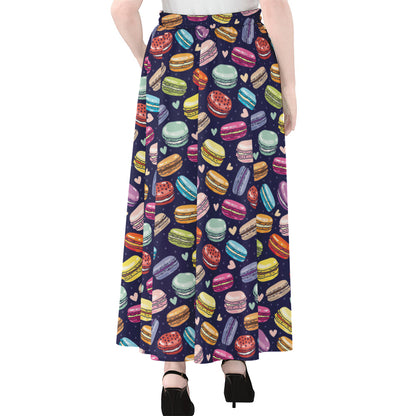 Cartoon Macaron Pattern Print Chiffon Maxi Skirt