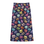 Cartoon Macaron Pattern Print Cotton Front Slit Maxi Skirt