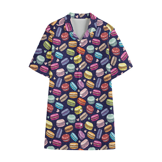 Cartoon Macaron Pattern Print Cotton Hawaiian Shirt
