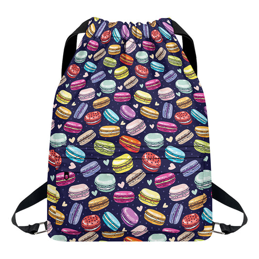Cartoon Macaron Pattern Print Drawstring Backpack