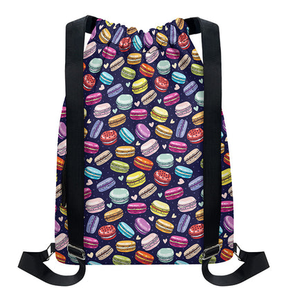 Cartoon Macaron Pattern Print Drawstring Backpack