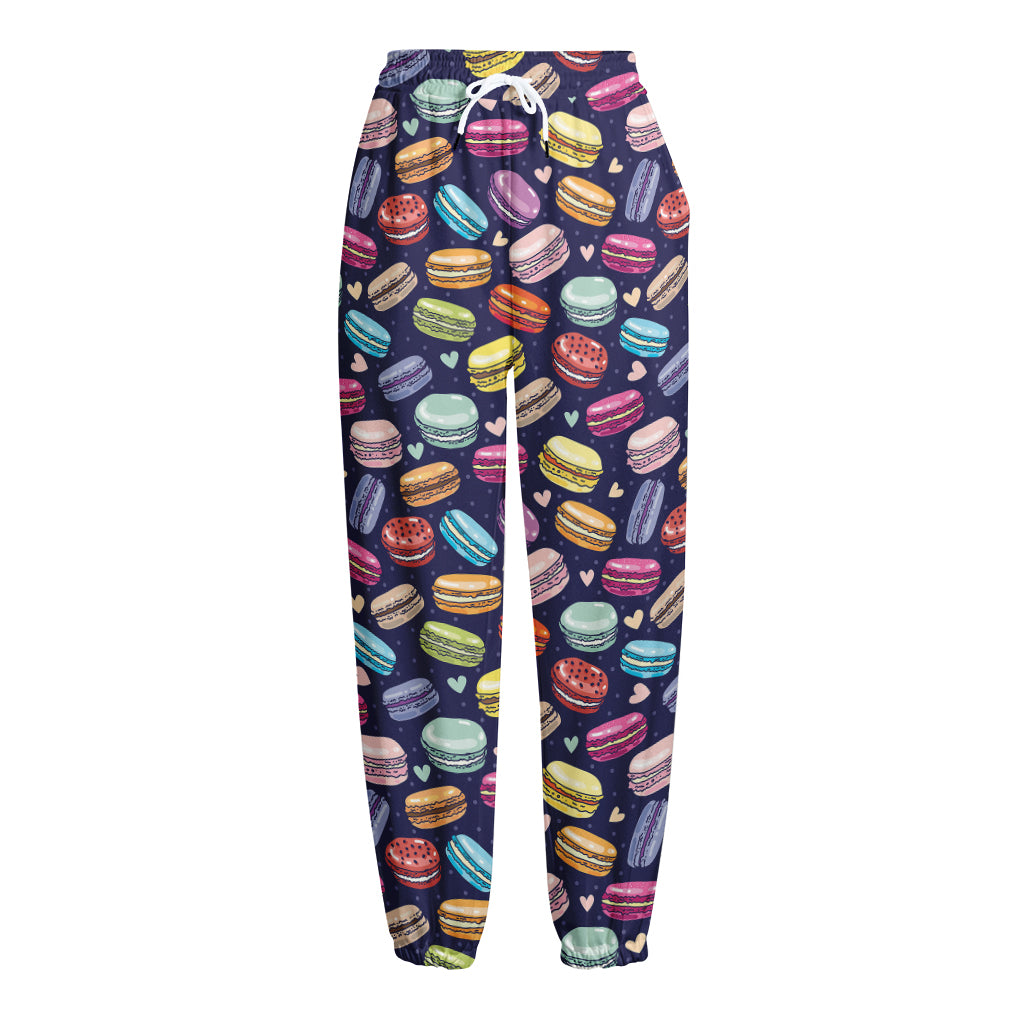 Cartoon Macaron Pattern Print Fleece Lined Knit Pants