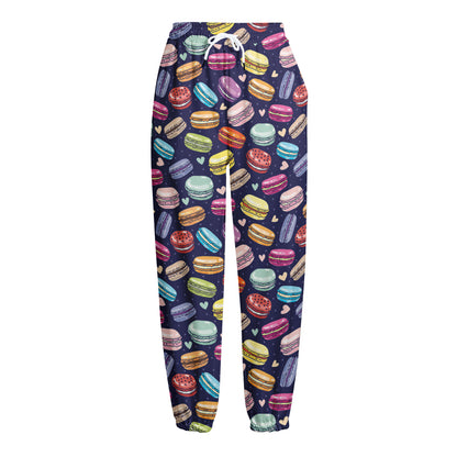 Cartoon Macaron Pattern Print Fleece Lined Knit Pants