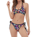Cartoon Macaron Pattern Print Halter Scoop Tie Side Bikini