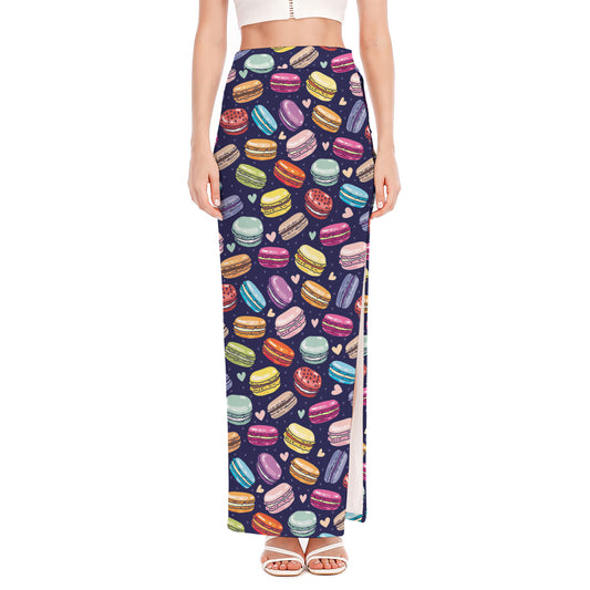 Cartoon Macaron Pattern Print High Slit Maxi Skirt