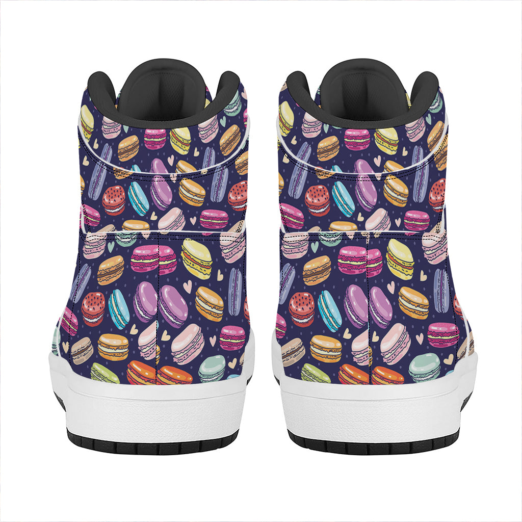 Cartoon Macaron Pattern Print High Top Leather Sneakers