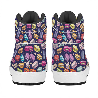 Cartoon Macaron Pattern Print High Top Leather Sneakers