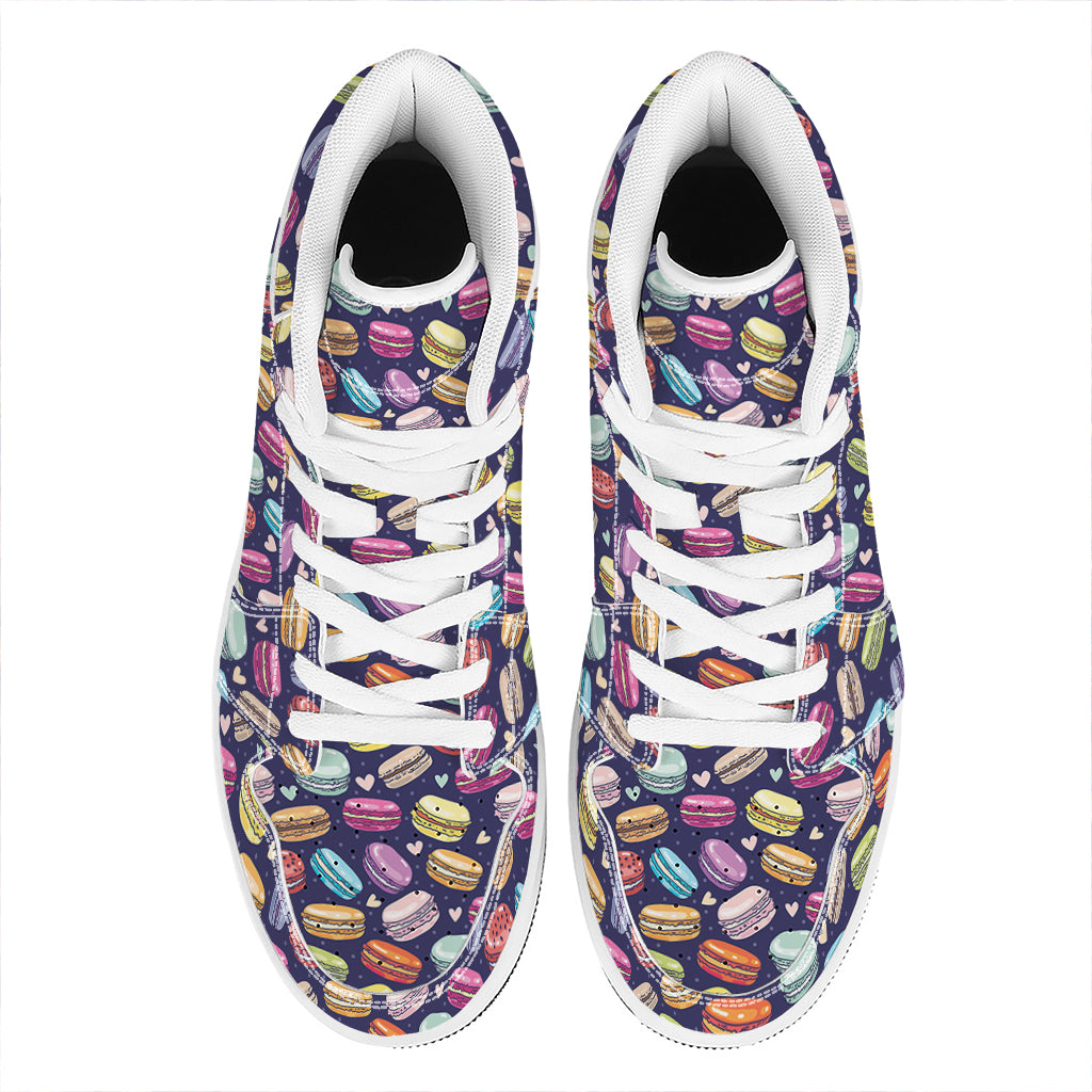 Cartoon Macaron Pattern Print High Top Leather Sneakers