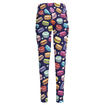 Cartoon Macaron Pattern Print High-Waisted Pocket Leggings