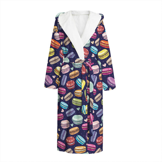 Cartoon Macaron Pattern Print Hooded Bathrobe