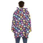 Cartoon Macaron Pattern Print Hoodie Blanket