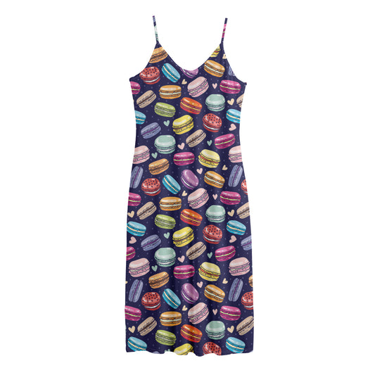 Cartoon Macaron Pattern Print Jersey Midi Cami Dress